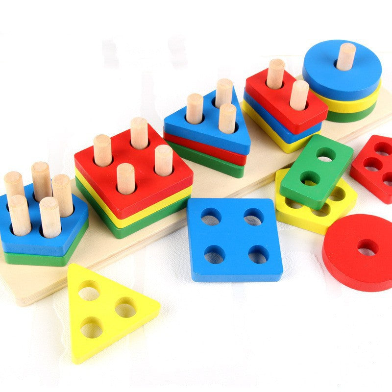 Wooden Geometric Shape & Color Matching Stacking Toy