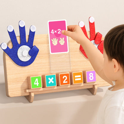 Child using wooden finger arithmetic learning board