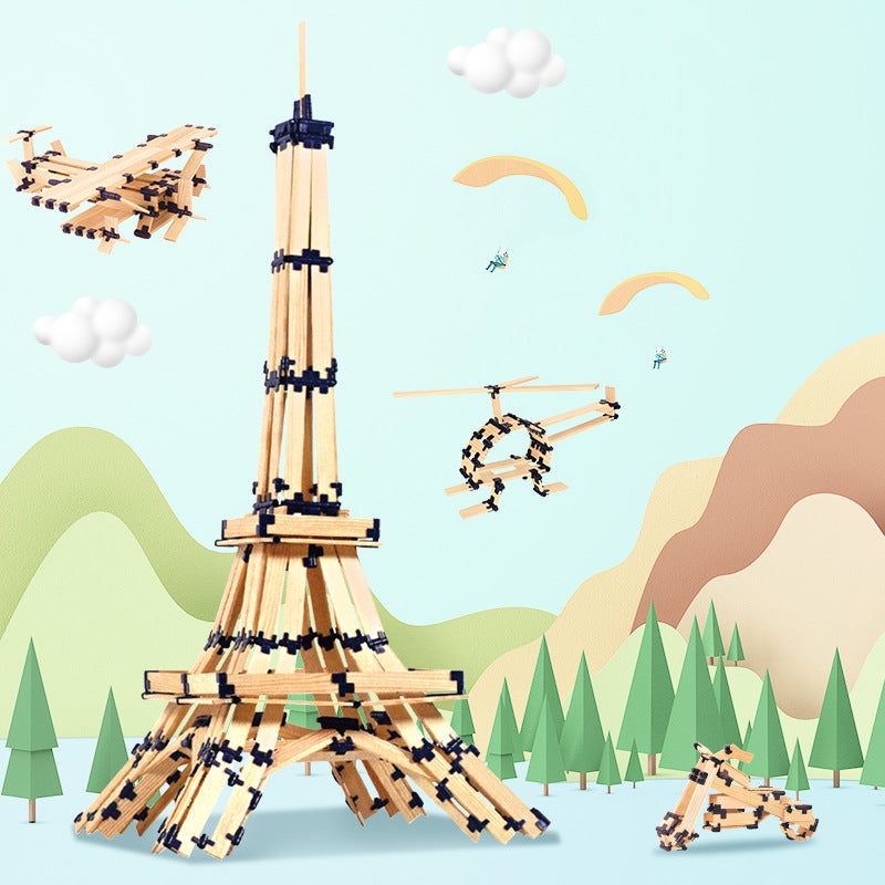Creative tower aircraft and vehicle models made from the building set