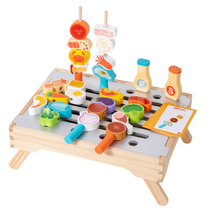 Wooden Pretend BBQ Grill & Food Play Set
