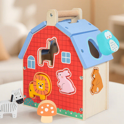 Wooden animal shape matching house educational toy with colourful animal pieces