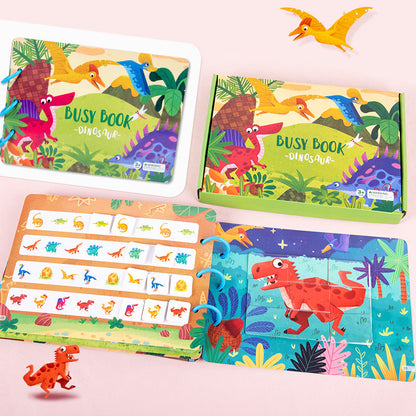 Dinosaur busy book open with matching activity pages
