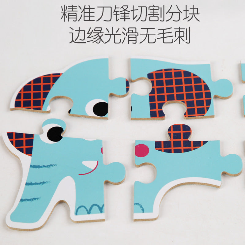 Close-up of precisely cut wooden elephant puzzle pieces