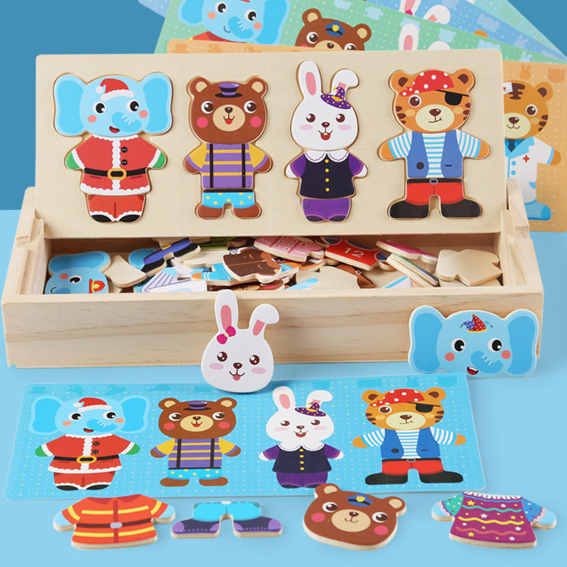 Wooden Animal Dress-Up Puzzle & Mix-and-Match Learning Set