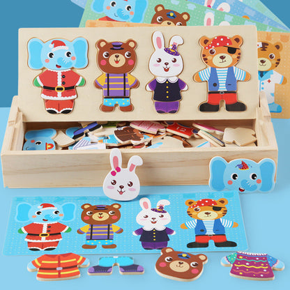 Wooden Animal Dress-Up Puzzle & Mix-and-Match Learning Set