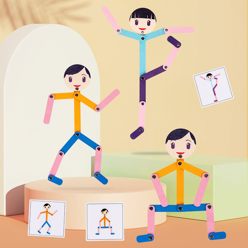 Wooden Poseable Stick Figure Activity & Imitation Toy