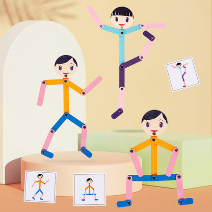 Wooden Poseable Stick Figure Activity & Imitation Toy