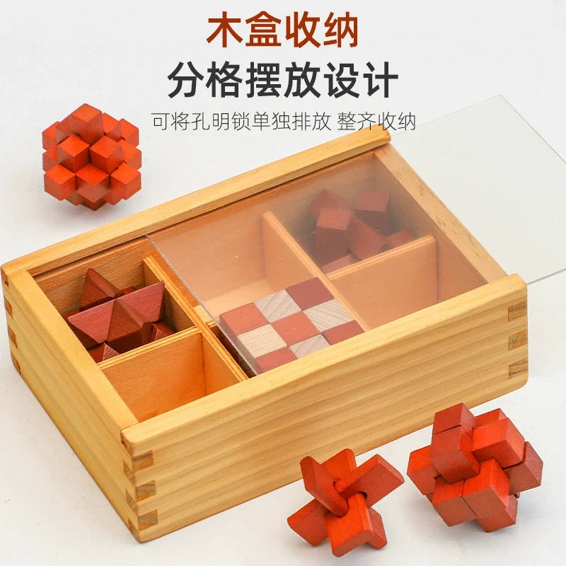 Six-Piece Wooden Brain Teaser Puzzle Set