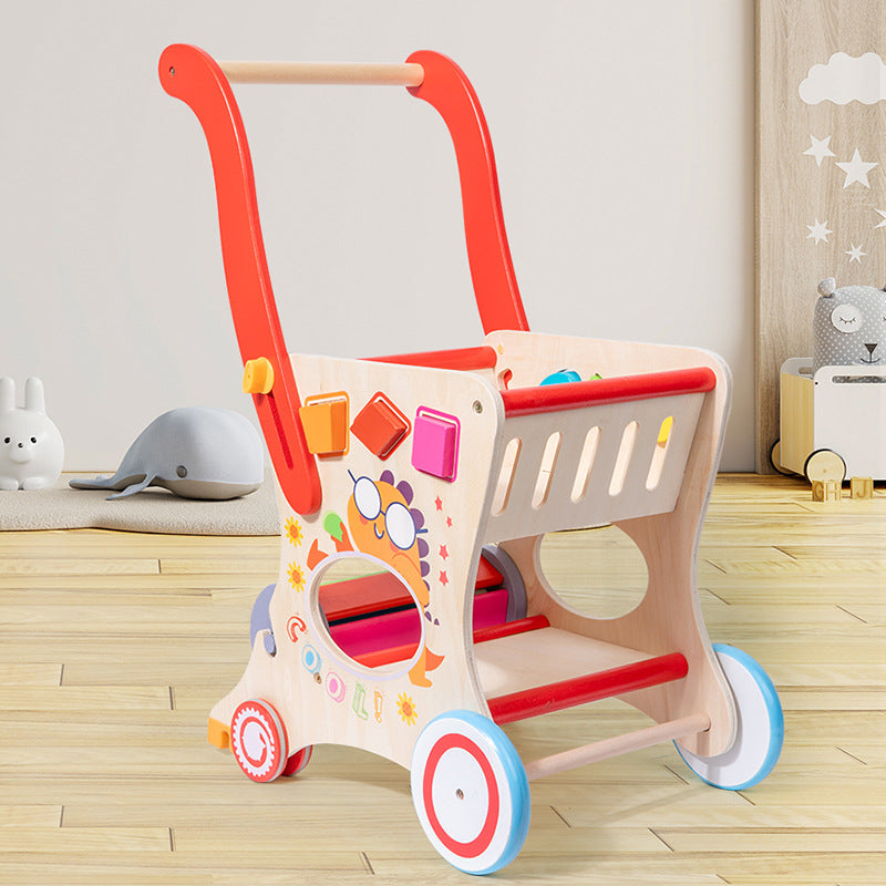Wooden Toddler Shopping Cart & Push Walker Toy
