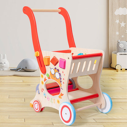 Wooden Toddler Shopping Cart & Push Walker Toy