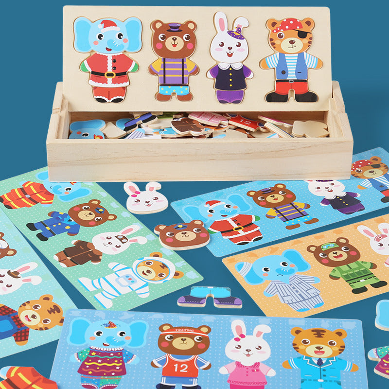 Wooden Animal Dress-Up Puzzle & Mix-and-Match Learning Set