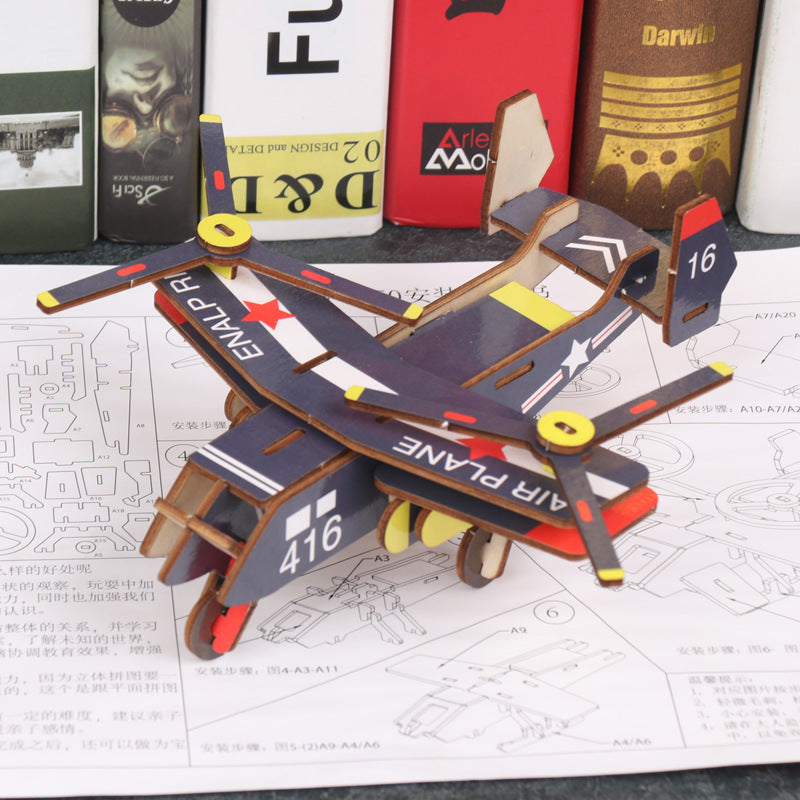 Wooden aircraft puzzle model and assembly instructions