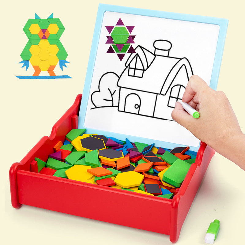196-Piece Wooden Magnetic Geometry Puzzle Set