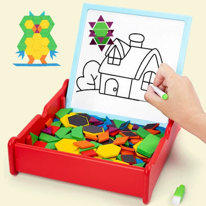 196-Piece Wooden Magnetic Geometry Puzzle Set