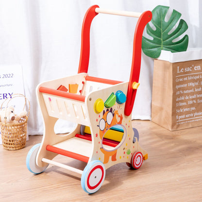 Wooden Toddler Shopping Cart & Push Walker Toy
