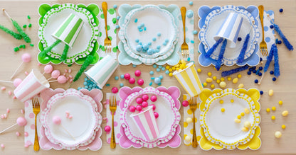 Aqua Striped Scallop Paper Plates, 8 ct, 9 in