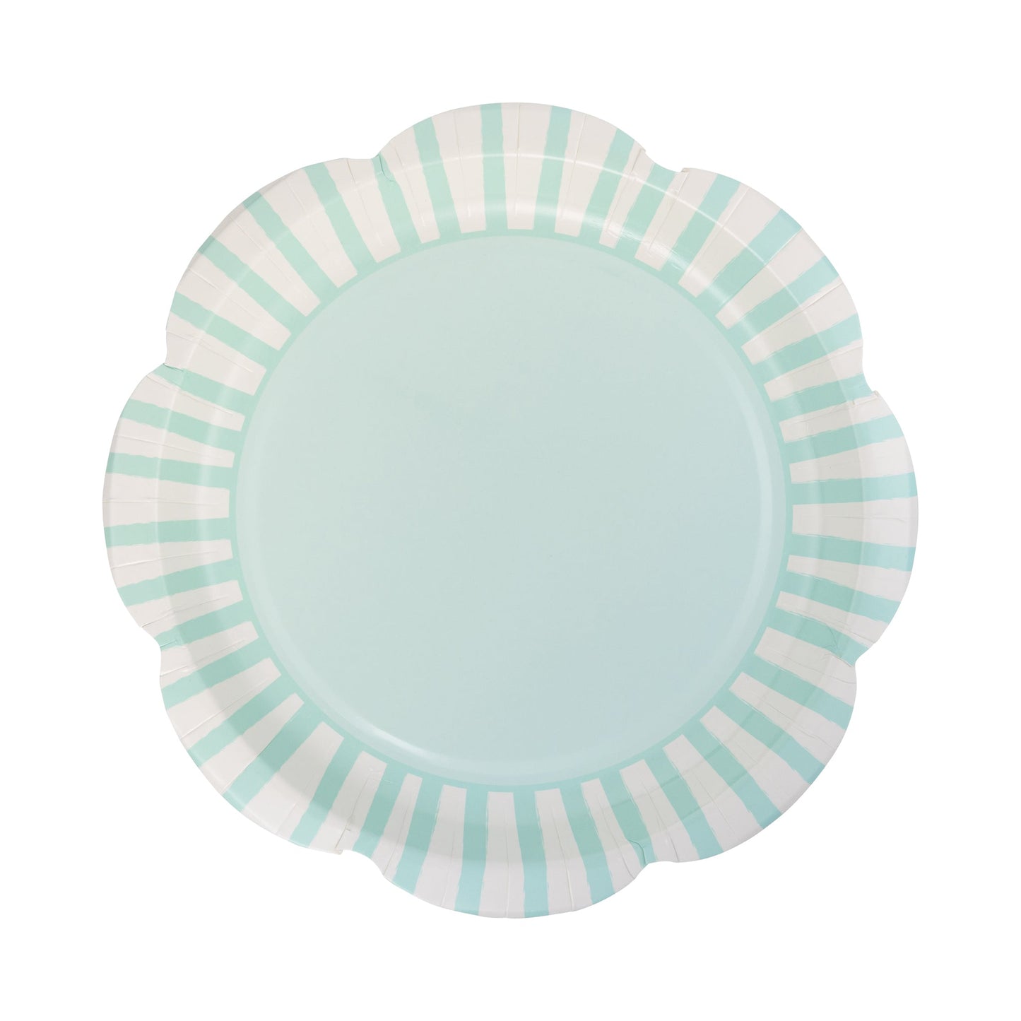 Aqua Striped Scallop Paper Plates, 8 ct, 9 in