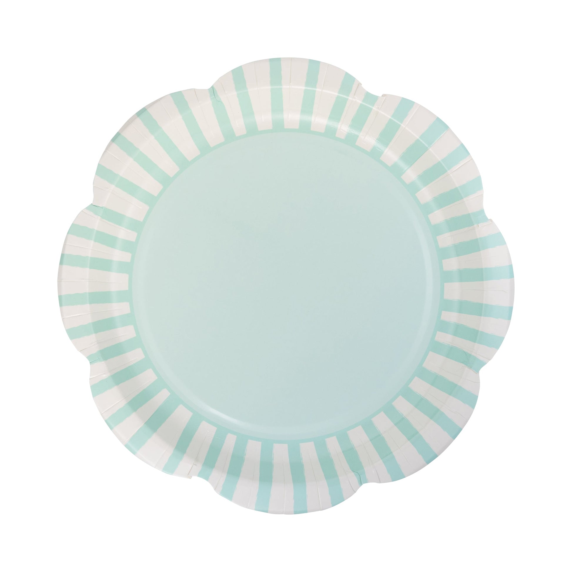 Aqua Striped Scallop Paper Plates, 8 ct, 9 in