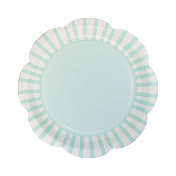 Aqua Striped Scallop Paper Plates, 8 ct, 9 in