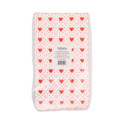 Pink and Red Heart Paper Guest Napkins, 24 ct