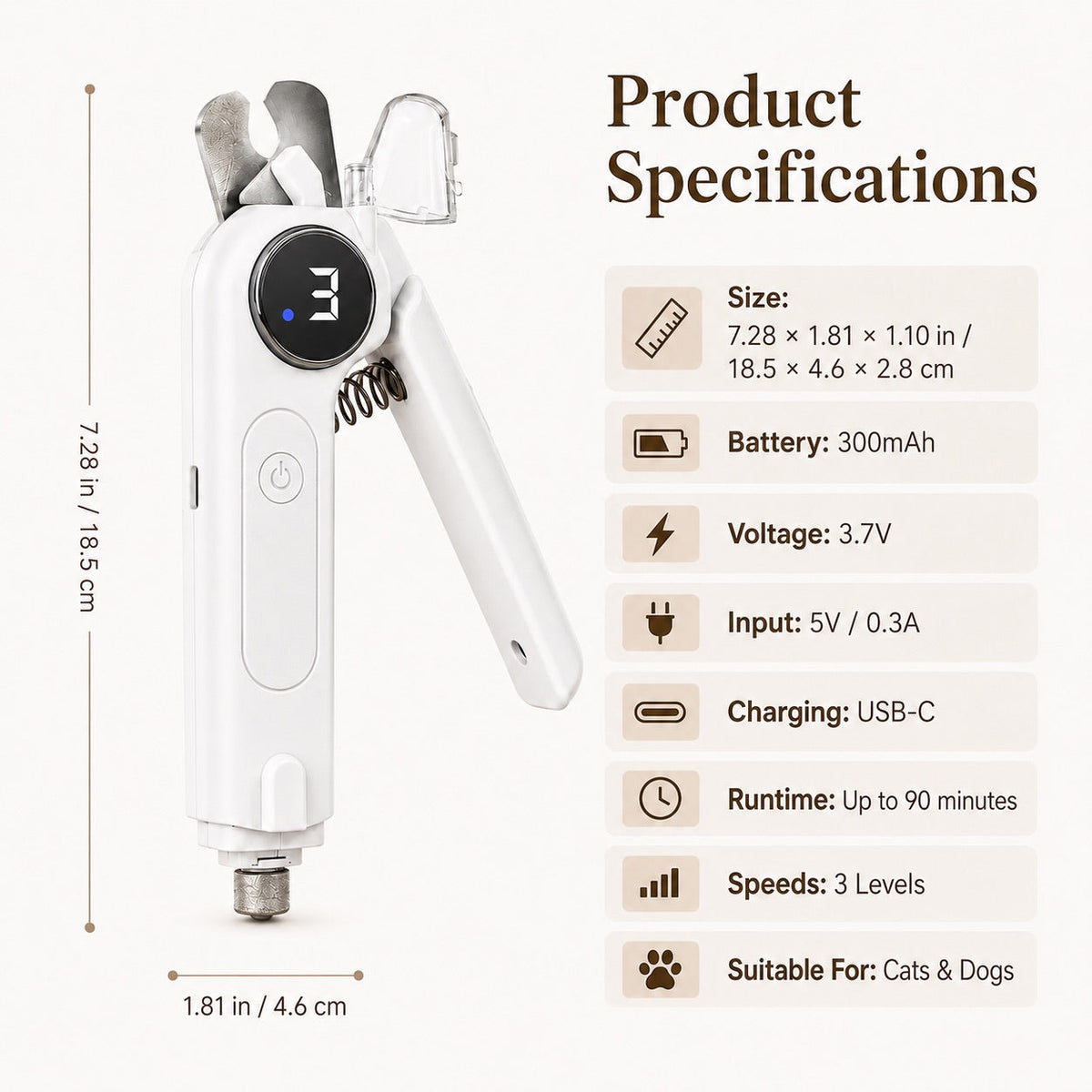 2-in-1 Pet Electric Nail Clipper & Grinder with LED Light