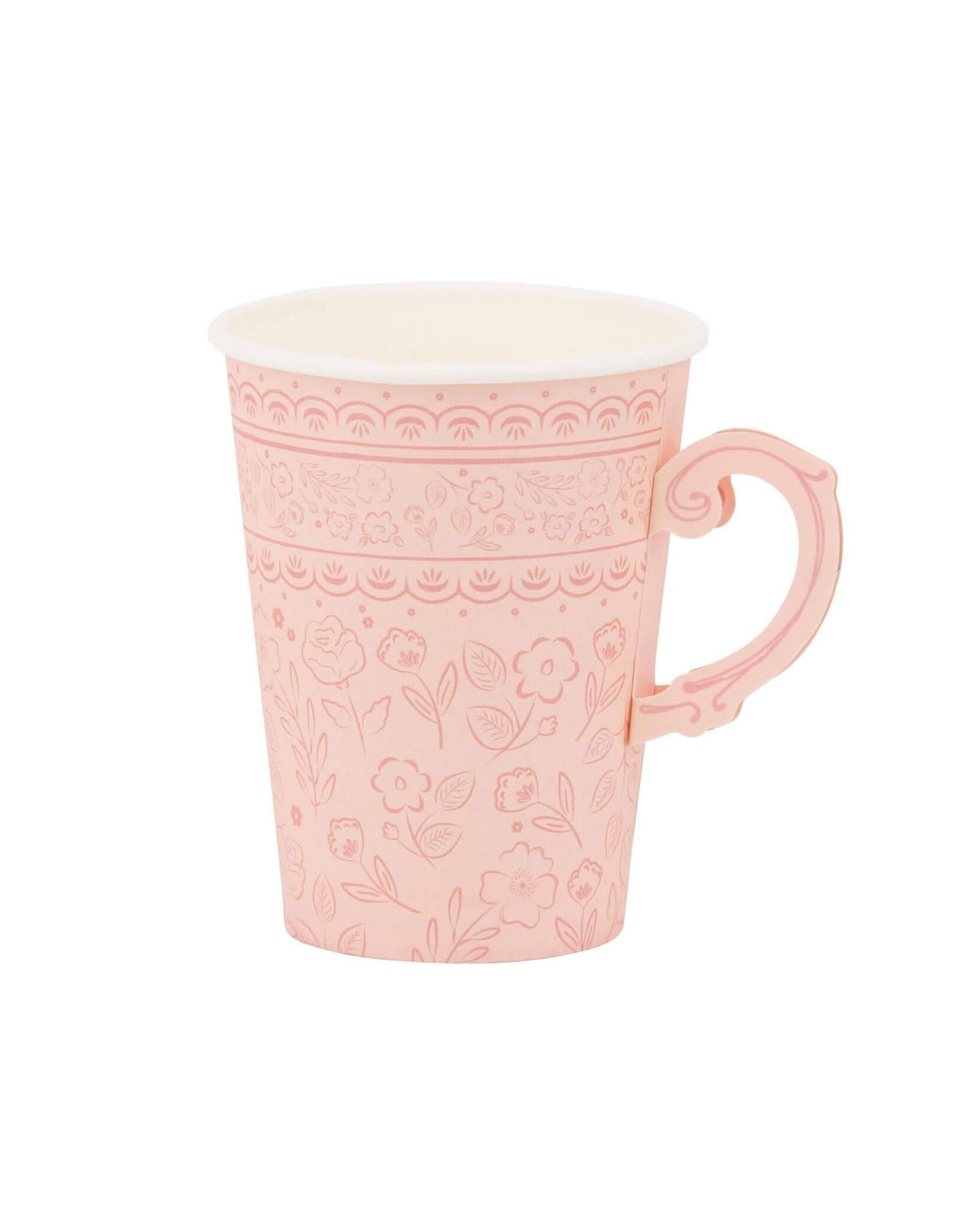 Pink Floral Paper Party Cups – 12 oz Set of 8 with Handles