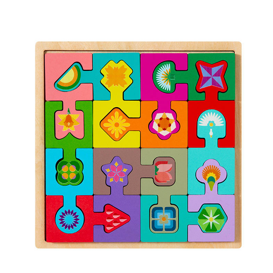 Wooden MZM Flat Puzzle Board – Numbers, Animals, Fruits & Traffic