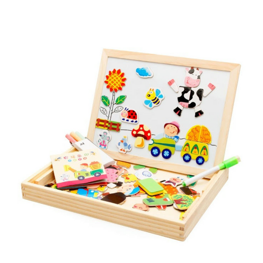 Wooden Magnetic Drawing & Puzzle Board Set