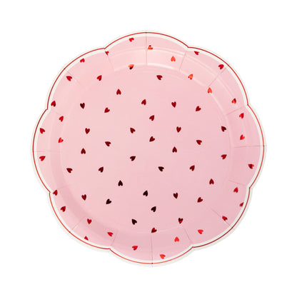 Scattered Heart Scalloped Paper Plates, 8 ct