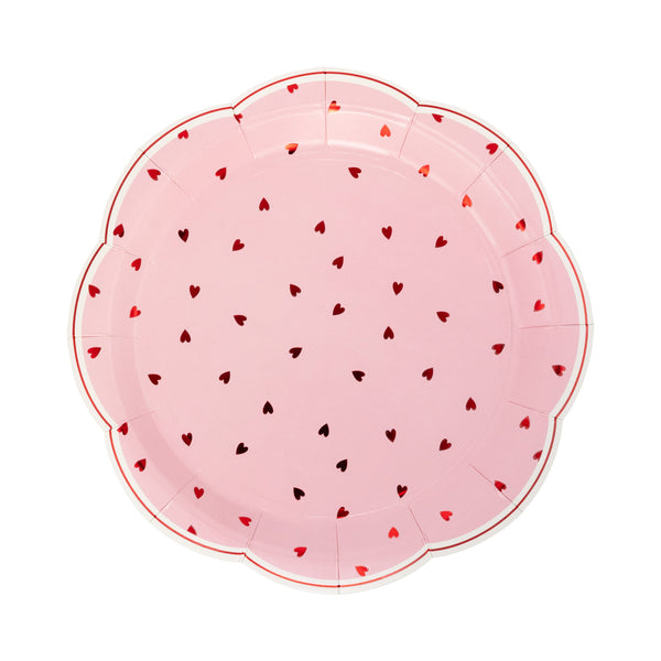 Scattered Heart Scalloped Paper Plates, 8 ct