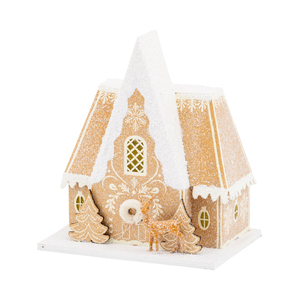 Gingerbread Chalet Paperboard Village Decor with Light