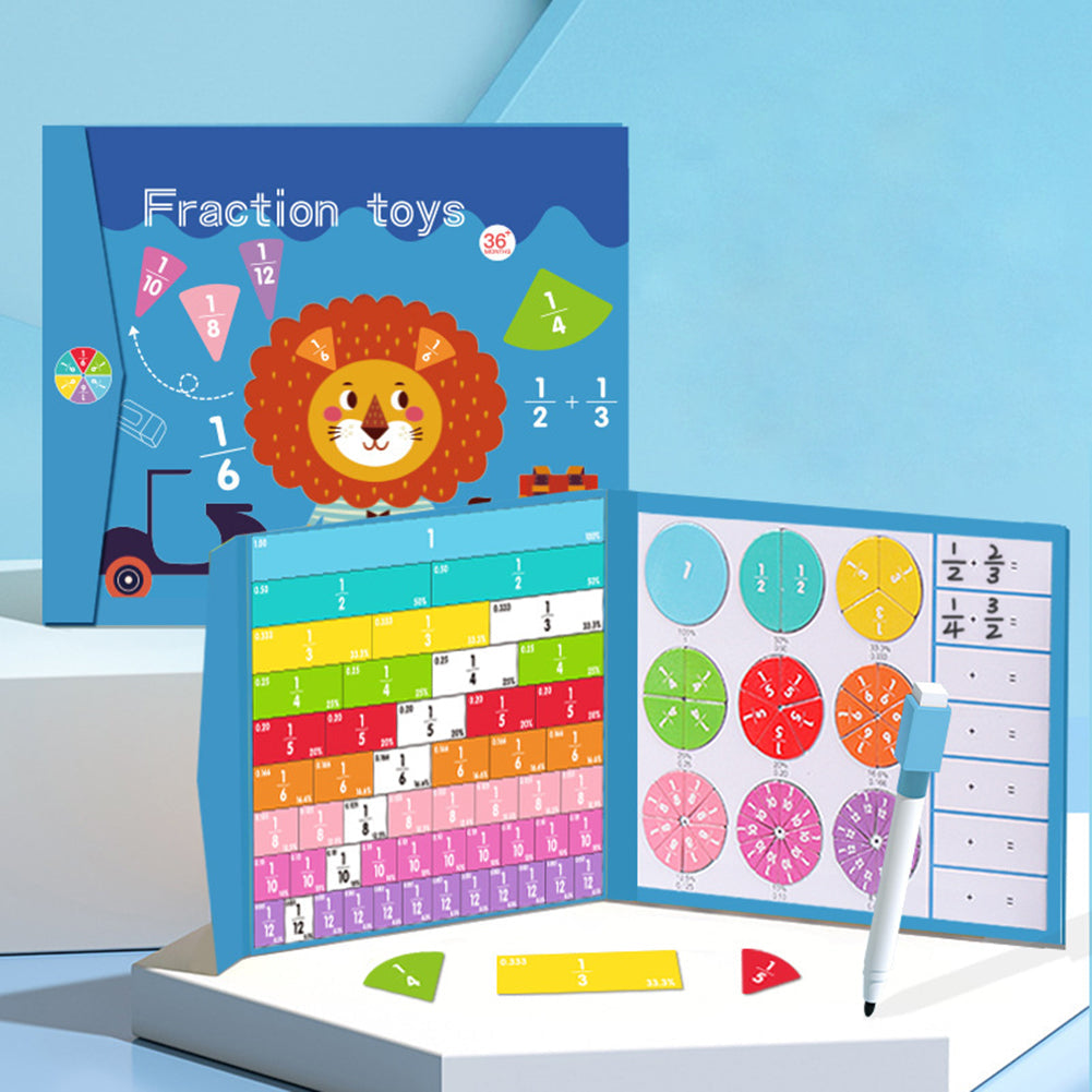 Little Lion Magnetic Fraction Learning Book open with colourful fraction bars and circles