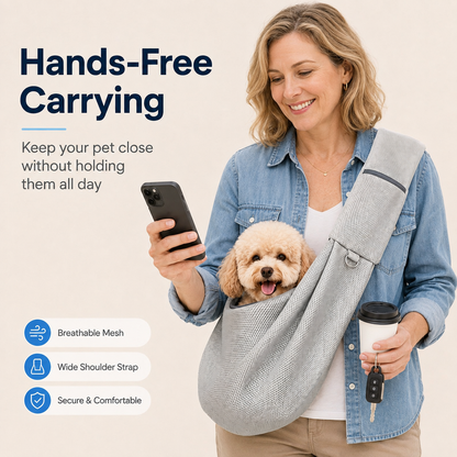 Crossbody Pet Sling Carrier for Small Dogs & Cats - Breathable Hands-Free Travel Bag for Walks, Errands & Vet Visits