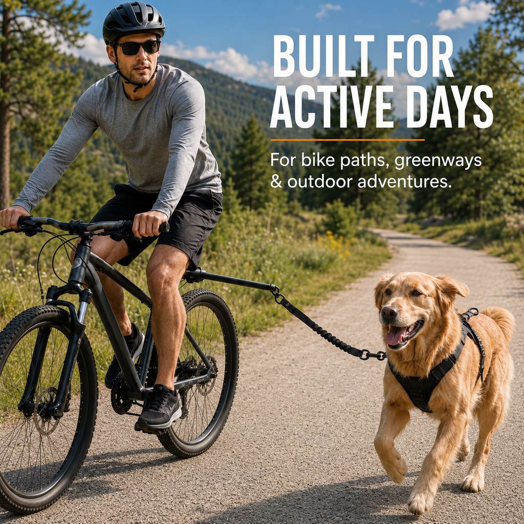 Hands-Free Dog Bike Leash with Shock-Absorbing Bungee – Bike-Mounted Side Arm for Controlled Side-by-Side Runs