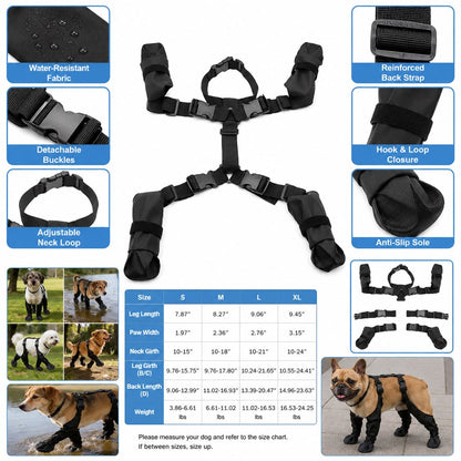 Stay-On Waterproof Dog Walking Boots for Rain, Mud & Hot Pavement - Anti-Slip Paw Protection Suit