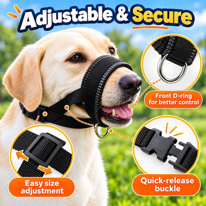 Padded Adjustable Dog Muzzle for Walks & Training – Helps Reduce Biting, Barking & Scavenging