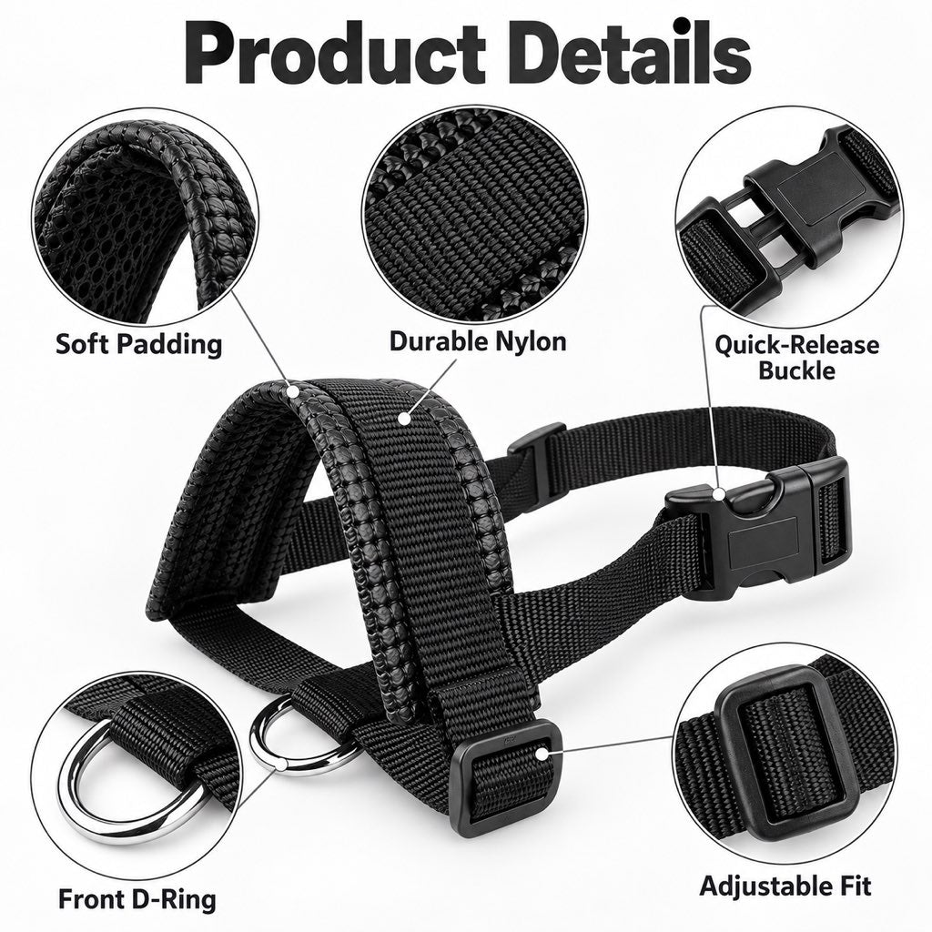 Padded Adjustable Dog Muzzle for Walks & Training – Helps Reduce Biting, Barking & Scavenging