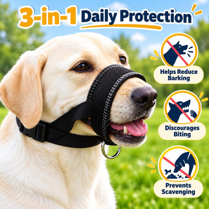 Padded Adjustable Dog Muzzle for Walks & Training – Helps Reduce Biting, Barking & Scavenging