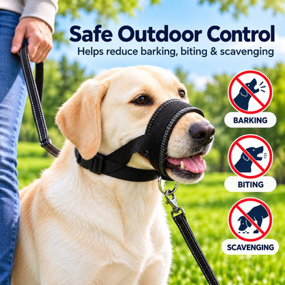 Padded Adjustable Dog Muzzle for Walks & Training – Helps Reduce Biting, Barking & Scavenging
