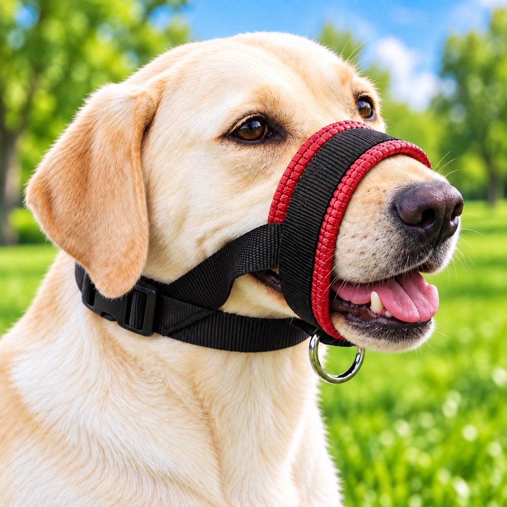 Padded Adjustable Dog Muzzle for Walks & Training – Helps Reduce Biting, Barking & Scavenging