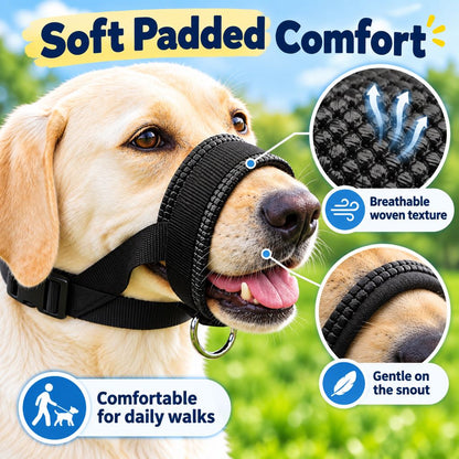 Padded Adjustable Dog Muzzle for Walks & Training – Helps Reduce Biting, Barking & Scavenging