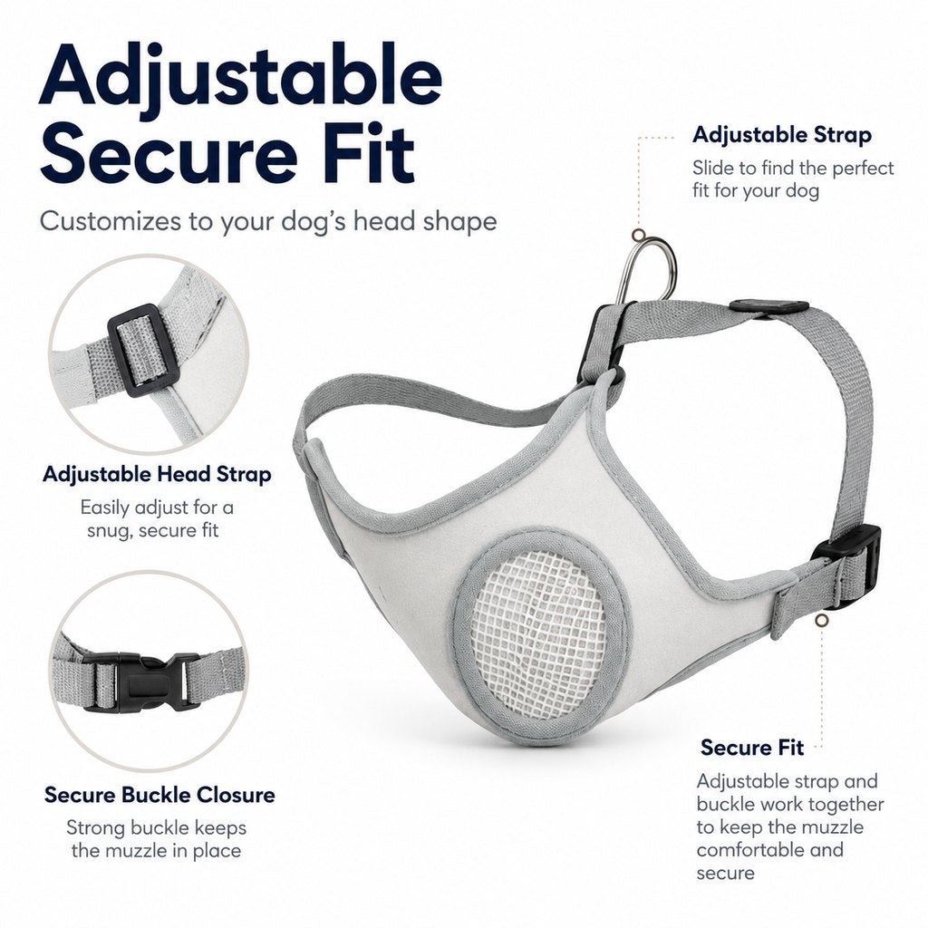 Breathable Dog Muzzle for Walks, Grooming & Vet Visits - Soft Adjustable Mesh Muzzle to Help Reduce Biting, Chewing & Barking