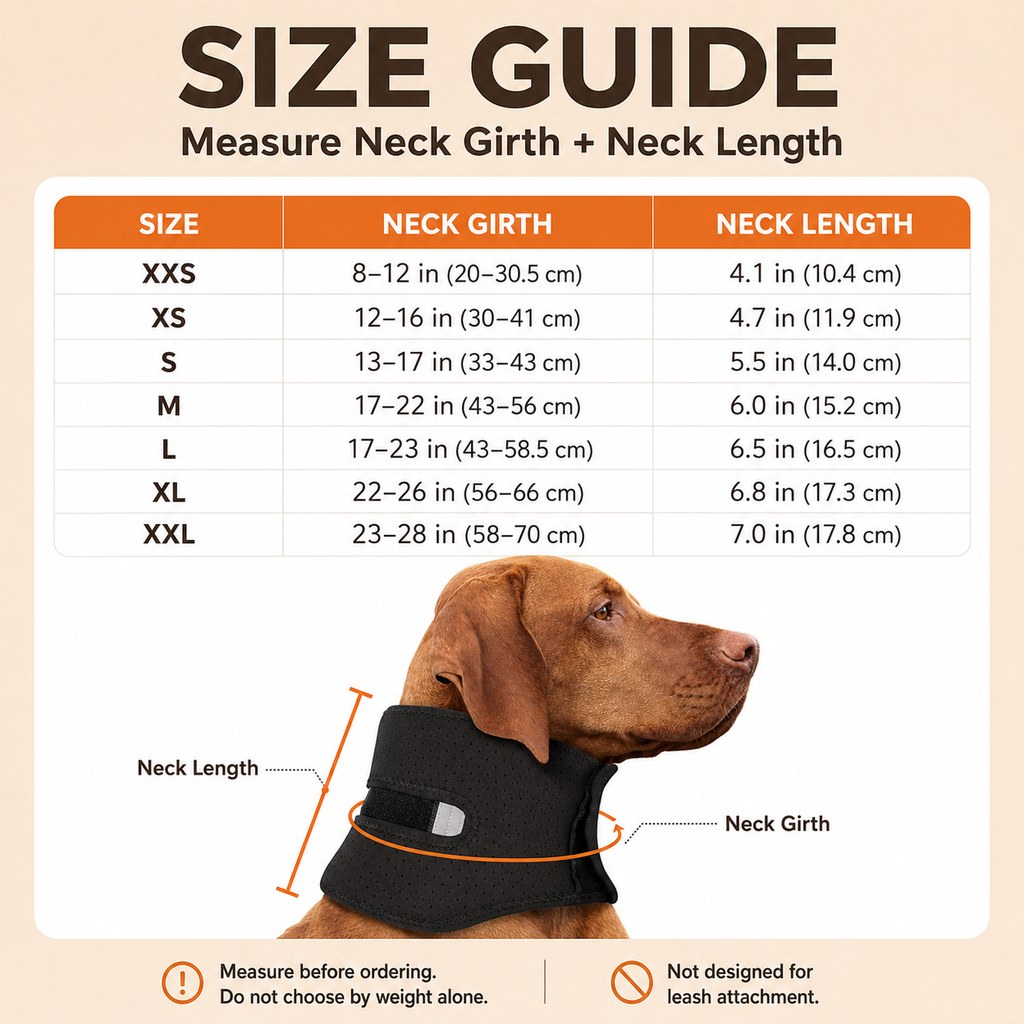 Adjustable Dog Neck Support Brace for At-Home Rest - Breathable Structured Wrap for Added Stability