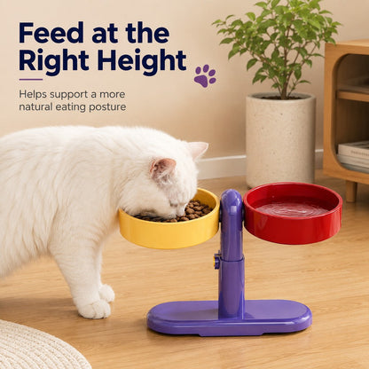 Adjustable Elevated Pet Bowl for Cats & Small Dogs - Space-Saving Wall-Mount or Freestanding Feeder for Cleaner Mealtimes