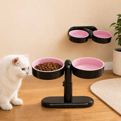 Adjustable Elevated Pet Bowl for Cats & Small Dogs - Space-Saving Wall-Mount or Freestanding Feeder for Cleaner Mealtimes