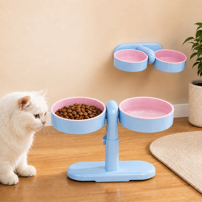 Adjustable Elevated Pet Bowl for Cats & Small Dogs - Space-Saving Wall-Mount or Freestanding Feeder for Cleaner Mealtimes
