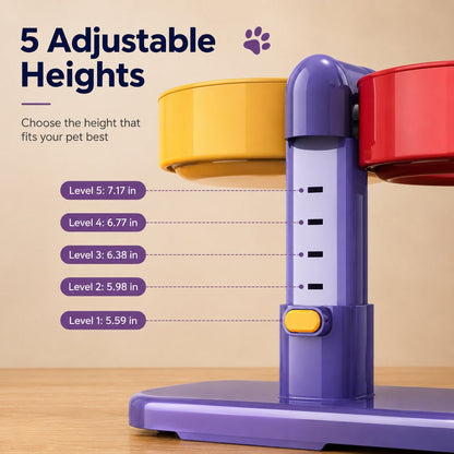 Adjustable Elevated Pet Bowl for Cats & Small Dogs - Space-Saving Wall-Mount or Freestanding Feeder for Cleaner Mealtimes