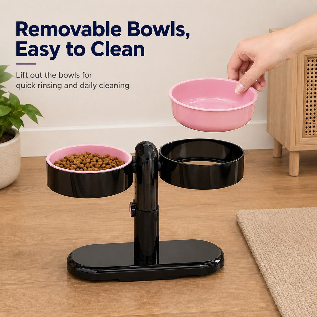 Adjustable Elevated Pet Bowl for Cats & Small Dogs - Space-Saving Wall-Mount or Freestanding Feeder for Cleaner Mealtimes