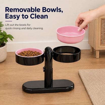 Adjustable Elevated Pet Bowl for Cats & Small Dogs - Space-Saving Wall-Mount or Freestanding Feeder for Cleaner Mealtimes