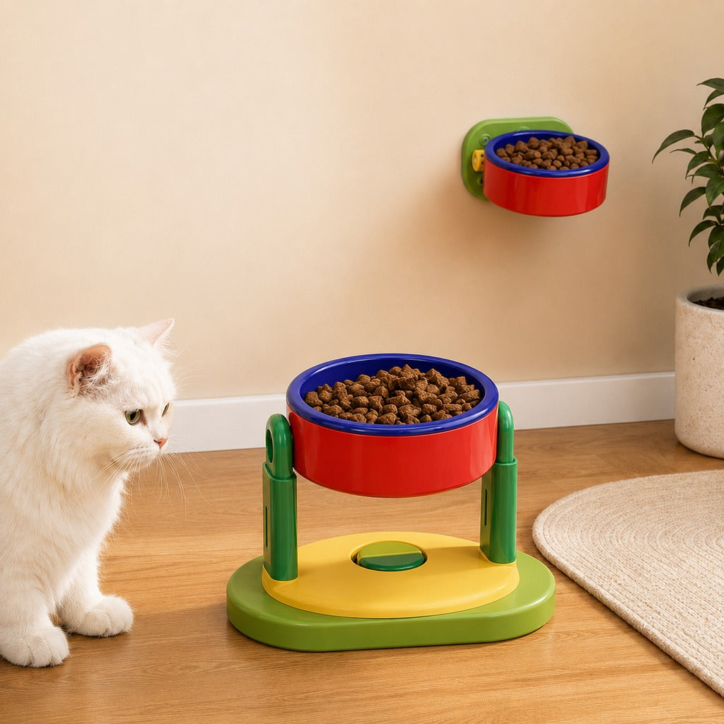 Adjustable Elevated Pet Bowl for Cats & Small Dogs - Space-Saving Wall-Mount or Freestanding Feeder for Cleaner Mealtimes